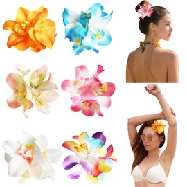 6Pcs Hawaiian Flower Hair Clips for Women Girls Cute Artificial Tropical Plumeria Flower Hair Clip Set 3.5 Inches Hibiscus Floral Hairpins Hawaii Beach Vacation Party Brooch Pin Accessories(6 Colors)