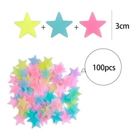 3D Glow in the Dark Star Stickers Fluorescent Wall Decals 100 Pcs Sensory Nursery Decor Stickers for Baby Kids Kids Kids Bedroom Living Room Decor
