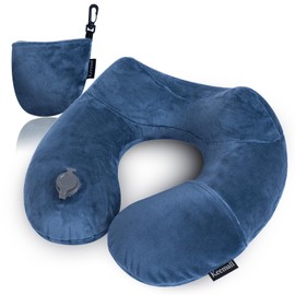 Keemall Inflatable Neck Pillow Airplane, Comfortable Inflatable Travel Neck Pillows for Airplanes Traveling on Plane, Soft Plush Cover Head Neck Rest Sleeping Long Flight for Car Train Office Home