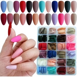 Tips de Uñas Postizas Acrílicas 24 Colores Sólidos, Cobertura Total