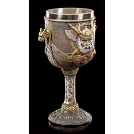Viking Goblet Emblem with Drakkar Ship Decorative Figure Mead Wine Jug