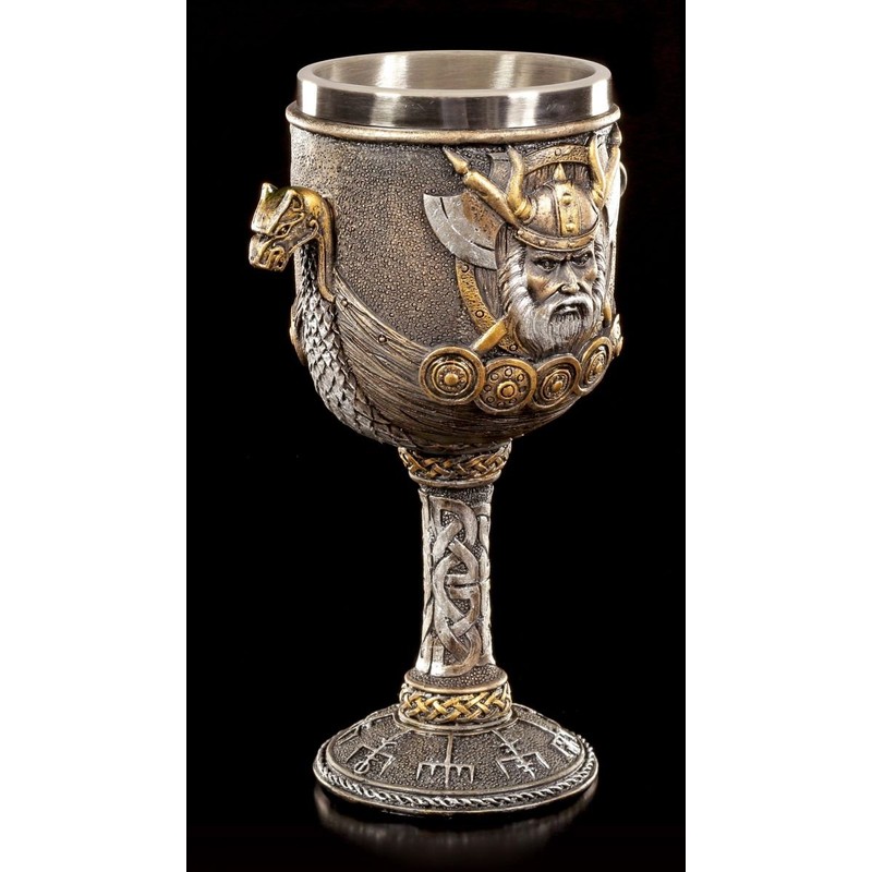Viking Goblet Emblem with Drakkar Ship Decorative Figure Mead Wine