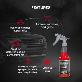LANE'S Big Red Engine Degreaser- Total Auto Wash Engine Cleaner, Degreaser Spray- Removes Corrosion, Oil, and Grime- Restore Engine Appearance (32 Oz)