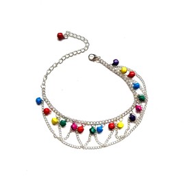 Faruodis Jingle Bells Anklet Bracelet Colourful Bells Tassels Anklet Boho Layered Beach Foot Chain Adjustable Jewellery for Women Ladies, Alloy Steel