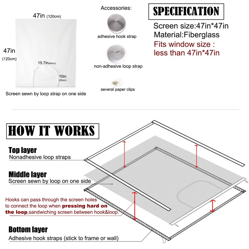 Mellroom Adjustable Window Screen Replacement kit with Zipper Opening, Fiberglass