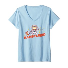 Womens Cute Hamster Asteroid Pun Science Space Hamsteroid V-Neck T-Shirt