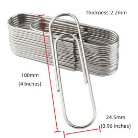 RILOMBAO 14 PCS 4 Inch (100mm) Extra Large Paper Clips Silver Rust Resistant Metal Strong Jumbo Paperclips for Office School Documents