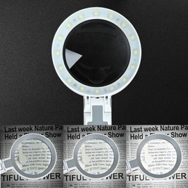 6X Rechargeable Magnifying Glass with 16 LED Light, Foldable Handheld Stand, Lightweight LED Magnifier for Reading Books/Newspaper/Small Print, Gifts for Mom Dad Grandma Grandpa Seniors