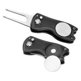 PATIKIL Golf Divot Repair Tool, 2 Pack Foldable Metal Golf Green Divot Tool with Magnetic Ball Marker & Stainless Steel Fork for Golfer, Black