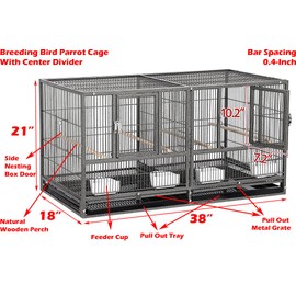 Single Stackable Center Divided Breeder Breeding Bird Flight Double Rolling Cage for Aviaries Canaries Cockatiels Finches Budgies Small Parrots (without Stand)