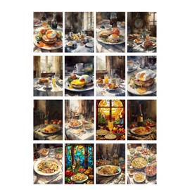Decoupage Paper Pack (35 Sheets 6"x8") Incredible Breakfast Spreads with Juice and Hot Coffee FLONZ Vintage Illustration Pictures Cards for Decoupage, Craft and Scrapbooking