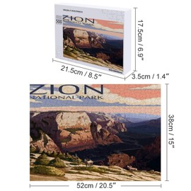 Zion National Park 500 Piece Puzzles for Adults Kids- Canyon Sunset Poster Jigsaw Puzzles with Wooden - Multicolored,20.5x15 x 0.1 inch