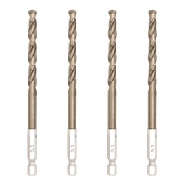 FiLwW Hexagonal Shaft Ironwork Drill 4-piece Set, 0.26 inch (6.5 mm) M35 High Speed Steel Drill Bit, DIY, Electric Tools, Drilling and Tightening Tools, Metal, Wood, Plastic, Drilling