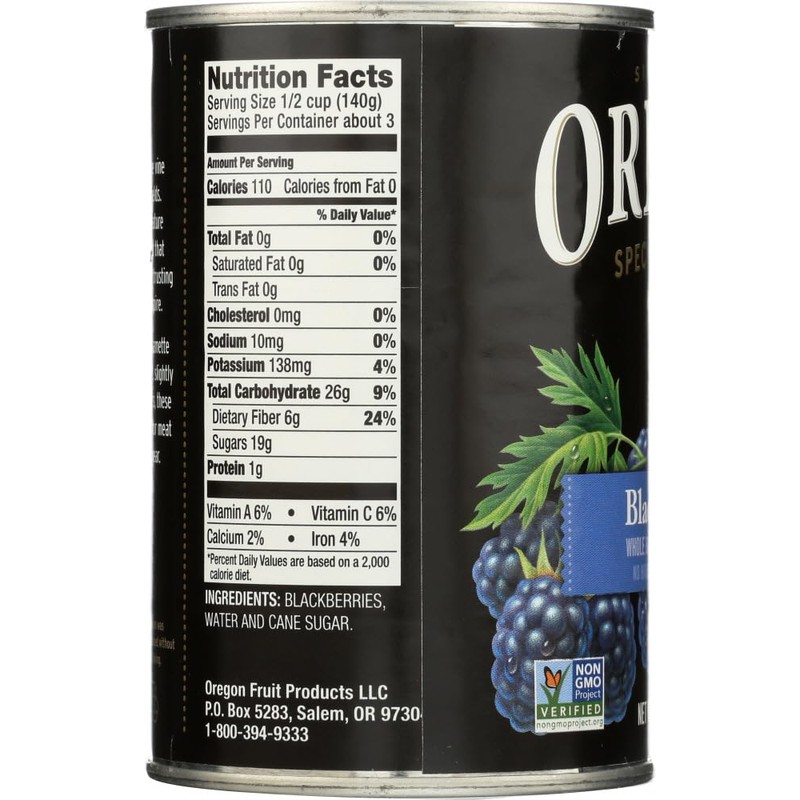 Oregon Fruit Products, Canned Fruits, Blackberries in Light Syrup, 15oz