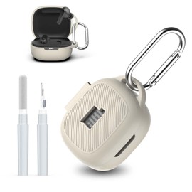 AGENTNANO [3 in 1] for JBL Live Pro 2 Case Cover with Cleaner kit, Logo Visible Design Scratch Resistant Shockproof Silicone Protective Cover for JBL Live Pro 2 Earbuds with Carabiner-Apricot