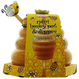 Mini Honey Pot and Dipper Bee Ceramic Wood