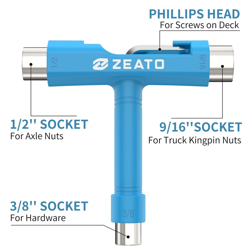 Zeato All-In-One Skate Tools Multi-function Portable Skateboard T Tool Accessory