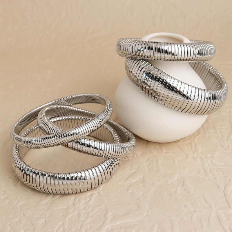 Frigotine Chunky Silver Snake Chain Bangle Bracelet for Woman, Stainless