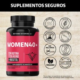 Beyond Vitamins | Women 40+ | Isoflavonas De Soya | Biotina, Inositol Y Colágeno Hidrolizado Polvo | Probióticos Mujer Activos | Cápsulas Vegetales - Vitaminas Mujer / Hombre - 60 Cápsulas