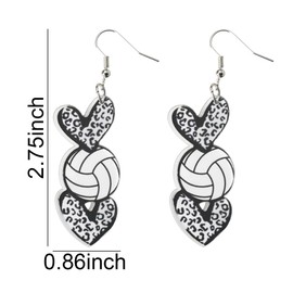 Volleyball Earrings for Women Dangle Drop Earrings Layer Heart Earrings Drop for Girls Black Leopard Print Earrings for Volleyball Lovers Birthday Gifts for Sports Themed Party Accessories