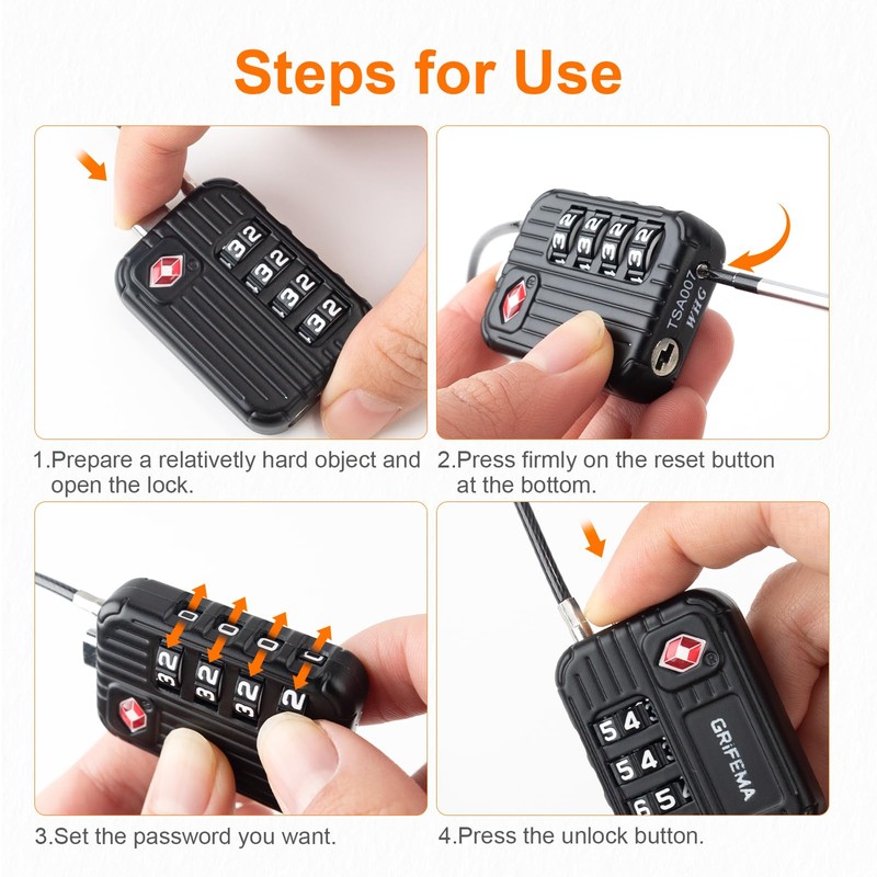 GRIFEMA GA1008 TSA Approved 4-Digit Combination Luggage Lock, Secure Travel