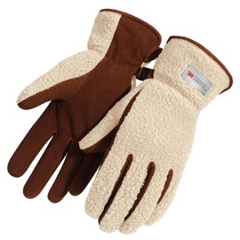 Harssidanzar Winter Outdoor Gloves For Women's Genuine Suede Sherpa Gloves Warm Thinsulate Lined SL021CA,Beige/Light brown,Size XL