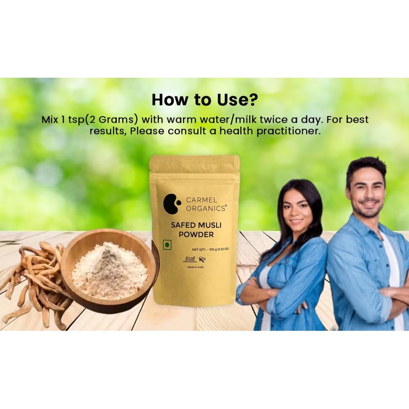 Organic Safed Musli Powder (3.5 oz) | Non GMO |