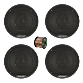 2 Pair (Qty 4) of Blaupunkt BPS-ES650 6.5" 60 Watt Max 3-Way Car Speakers w/ 50 Feet 16 Gauge Wire