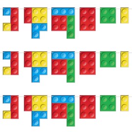Faccito 3 PCS Colorful Blocks Banner Garland Decoration - Building Blocks Party Banner for Event Game Night Birthday Decor Indoor Outdoor