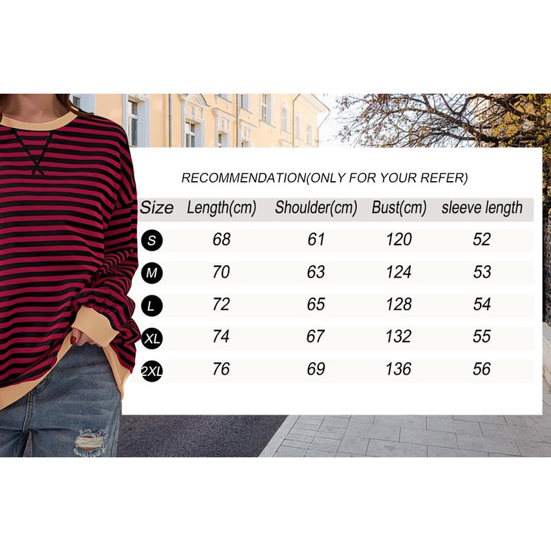 DUOEASE Pullover Women's Striped Oversize Pullover Long Sleeve Autumn Crew