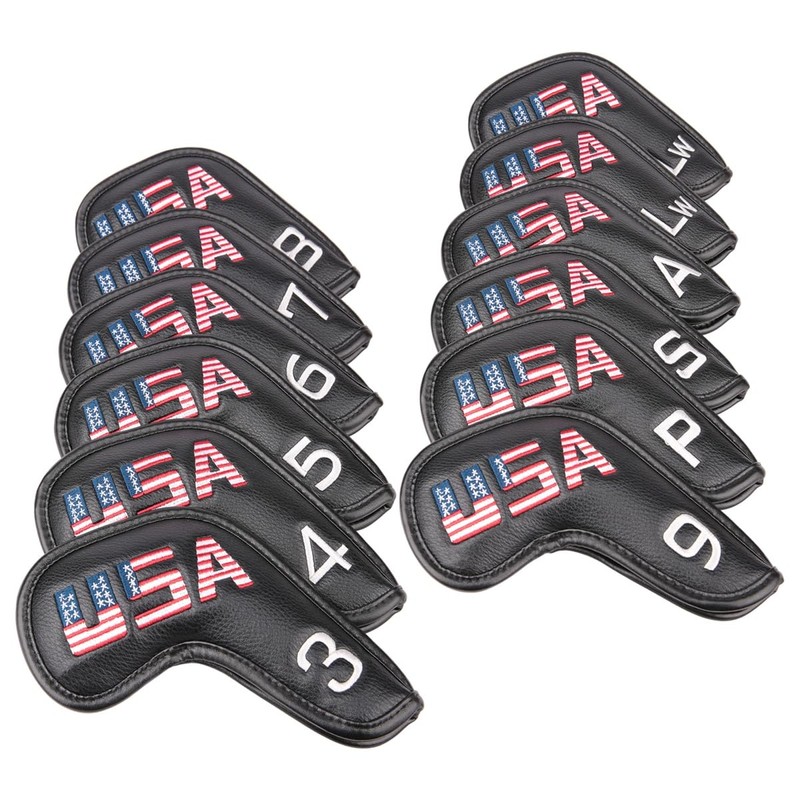 Golf Builder 12pcs/Set Black Leather USA Golf Club Iron Head