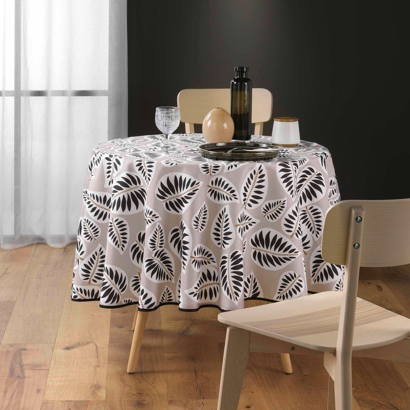 Douceur d'Intérieur, Round Tablecloth (Diameter 180 cm) Alma Black Printed
