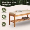 Buzleer Solid Wood Shoe Bench with Cushion, 2-Tier Shoe Rack