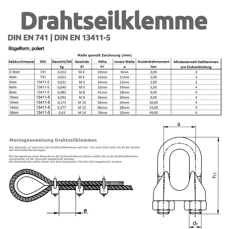 Drahtseile24 Wire Rope Set with 8 x Wire Rope Clips