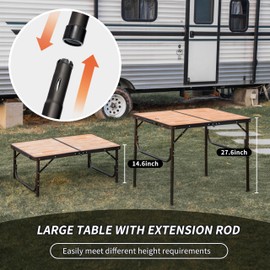 Naturehike Folding Camping Table, Portable Tables with Adjustable Legs, 35.4×23.6×14.6 Inch Foldable Camp Pinic Tables with Carry Bag for Outdoor Camping, BBQ, Travel - Large Wooden