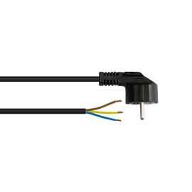 Good Connections P0185-S020 Power Cable, 2 m, Earthing Contact Plug Type E+F (CEE 7/7, Angled) to Stripped Ends, Power Cable for Assembly, 0.75 mm², Black