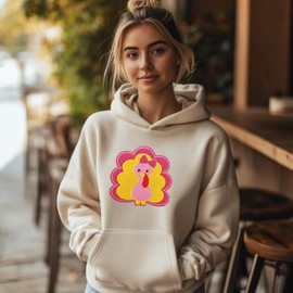 Cute-Patch 7" Large Thanksgiving Turkey Princess Pink Yellow Embroidered Iron on Sew on Patch for Kids Children