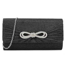 UShopUK Glitter Diamante Bow Shiny Bridal Prom Wedding Evening Clutch Fashion Party Purse Hand Bag (Black)