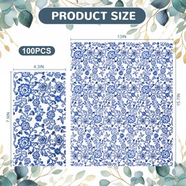 Servilletas florales azules desechables de mano azules y blancas, toallas decorativas de acuarela de primavera de 3 capas, servilletas de papel para baño, inodoro, sala de polvo, suministros de cena,
