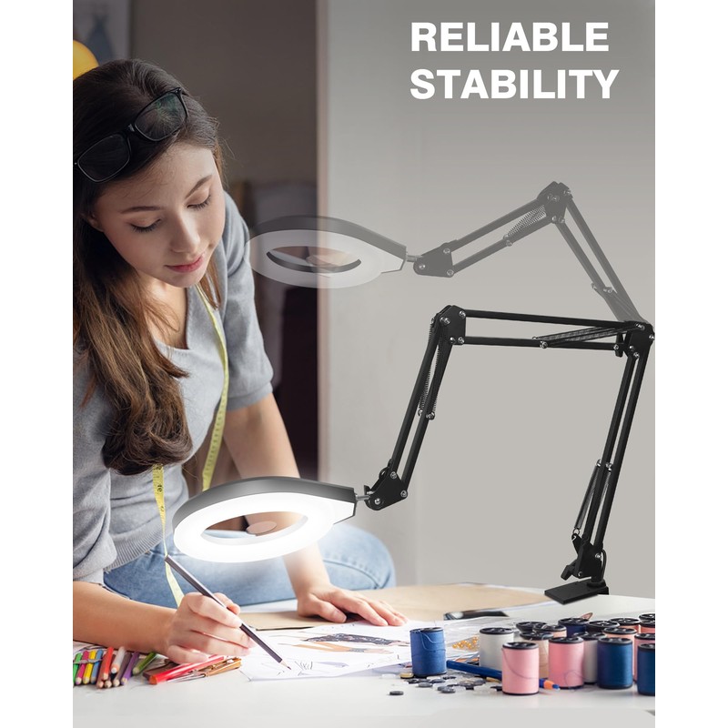 10X & 5X Magnifying Glass with Light, Ultra Long Swing