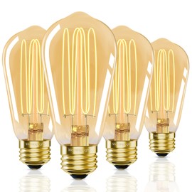 ST58 Vintage LED Edison Bulbs, 60W Equivalent, Dimmable Vintage Light Bulbs 2200K Amber Warm, 400LM, 6W Antique Decorative Filament LED Bulbs for Farmhouse, Industrial, 4 Pack