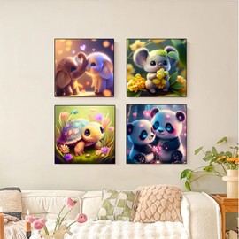 ECBEITF 4 Packs Cartoon Diamond Painting 15x15 CM, Cute Animal Diamond Art Paintings, 5D DIY Full Drill Diamond Arts Painting Kits for Kids and Adults