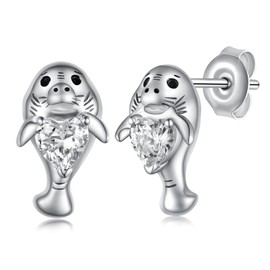 Manatee Earrings 925 Sterling Silver Manatee Stud Earrings Cute Animal Earrings Jewelry for Women Sister Birthday Gifts