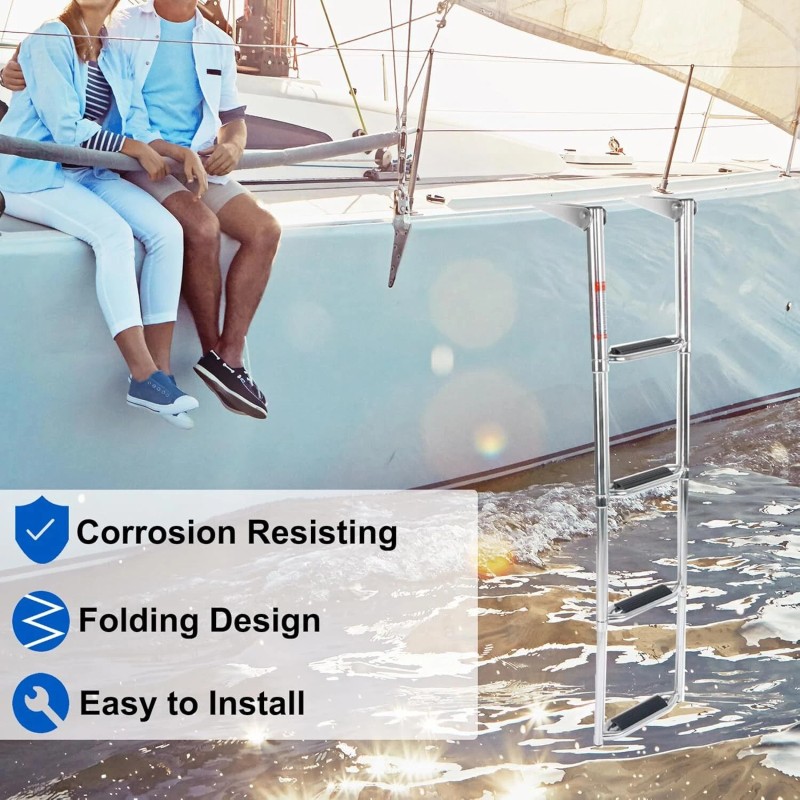 Amarine Made 4 Steps Boat Ladder Pontoon Telescoping Stainless Marine