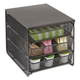 Safco Onyx Hospitality Organizer, 3 Drawers, For Snacks, Coffee Pods, Sugar Sweetener, Stirrer, Napkins and More, Steel Mesh, Black