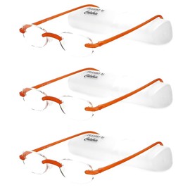Calabria 715 Flexies Bendable Rimless Reading Glasses +3.00 Tangerine 3 Pack Men Women Single Power Readers Flexible Bending