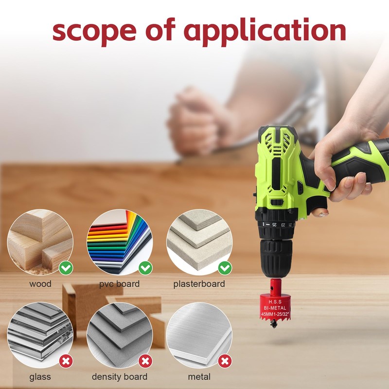 45 mm Hole Saw, Bi-Metal Circular Saw for Wood, HSS