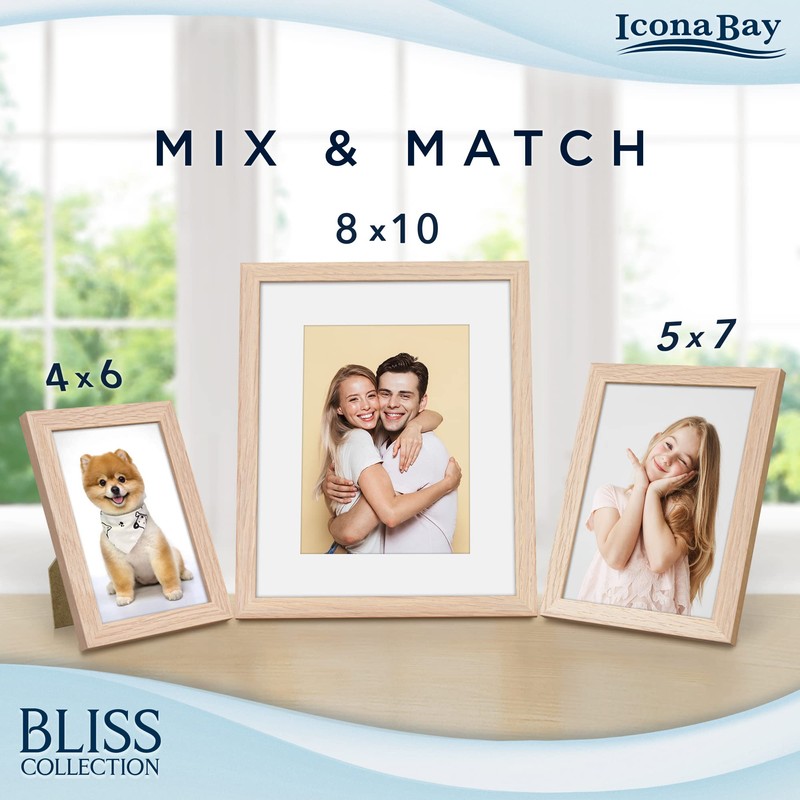 Icona Bay 5x7 Picture Frames (Light Oak, 5 Pack), Modern