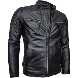 Poshaaki Leather Jacket Men - Stylish Cafe Racer for Men | Premium Quality Jacket for Comfort & Durability (US, Alpha, Medium, Regular, Regular, Midnight Black)