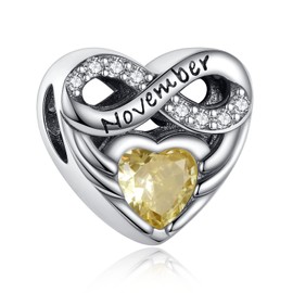 BEEUVIP Women's Infinity Love Heart Birthstone Charm Pendant for Bracelet 925 Sterling Silver Birthstone Charms Beads Fits Bracelet, Silver, Cubic Zirconia